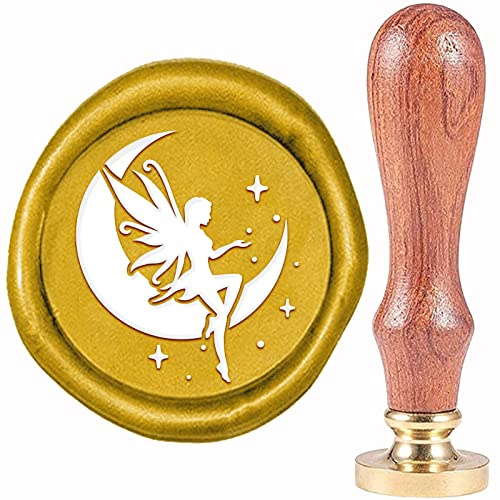 craspire Mondwachs-Siegelstempel, Feen-Siegelwachsstempel, 20 mm, Retro-Vintage-Abnehmbarer Messing-Stempelkopf Mit Holzgriff Für Hochzeitseinladungen, Halloween, Weihnachten, Erntedankfest
