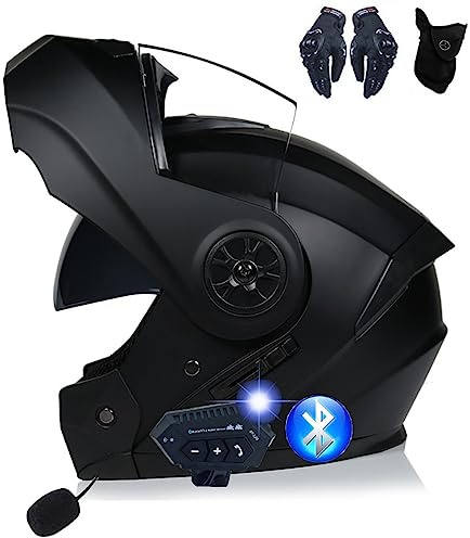 Casco Modular Motocicleta Bluetooth Cascos para Adultos Mujeres Y Hombres, Cara Completa Flip Up Moto Casco con 150m Intercom Bluetooth Auriculares, ECE Aprobado