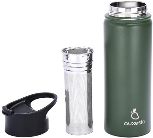 Auxesia Bouteille d'eau avec infuseur à fruits – Gobelet isotherme en acier avec insert d'infuseur – Infusion de saveur de thé en vrac – Bouteilles de voyage pour boissons chaudes et froides – Eau