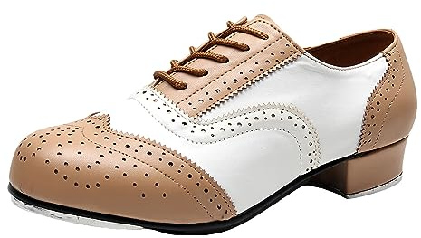 ZHENSI Tappskor för män Lågklackat Ballroom Dance Skor Brogue Snörskor Andas,Beige,38 EU