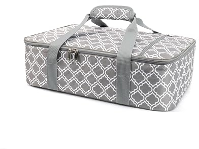 Insulated Casserole Carrier Fit 9x13 Lasagna Baking Dish for Hot or Cold Food Transport,Thermal Lunch Warmer Tote Bag Upgrade add Fixing Strap for Gathering,Camping,Travel,Cookouts,Parties-Laurel