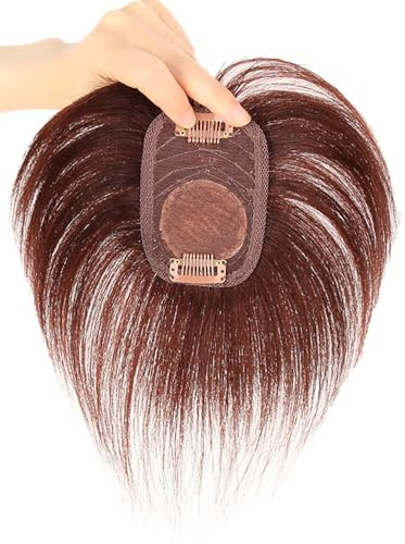 MEECHI Braune Haaraufsätze For Frauen 100% Echthaar-Toupet Clip-In-Haarteile Damen-Haarverlängerungen Mit Seidenbasis Oben Bei Leichtem Haarausfall/Dünner Werdendem Haar/Grauem Haar (Size : 15cm)