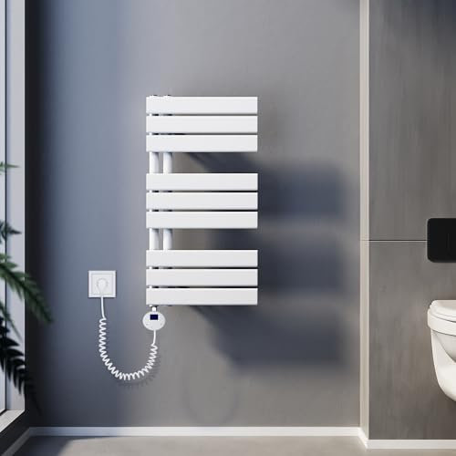 SUNXURY Badheizkörper Elektrisch mit Thermostat 762x400mm 400 Watt Weiß, Panel Handtuchhalter Elektrisch Flach Handtuchtrokner Handtuchheizkörper mit Heizstab