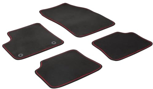 Premium Velours Fußmatten passend für Opel Corsa-e/Mokka-e/Peugeot e-208/Citroen eC4 ab 2020 AZUGA AZ15000023 Automatten mit Nubuk-Einfassung und rotem Zierband