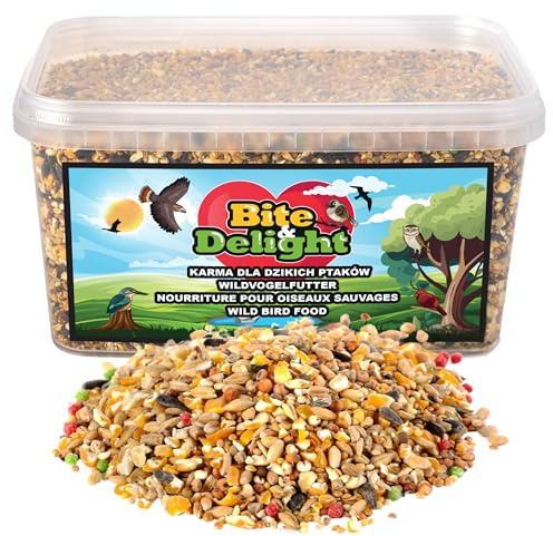 Bite & Delight Futter für Wildvögel - Wildvogelfutter für kalte Tage - mit Höherem Fettgehalt - Enthält Wichtige Nährstoffe - für den Winter auch Ganzjährig - ohne Zusatz von Zucker - 2500 ml