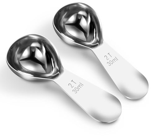 Coffee Scoop 2 tablespoon Measuring Spoons(30ml 2pcs), Ergonomics Design Coffee Scooper 2 tbsp Metal Stainless Steel Manufacture，coffee scoop for ground coffee Protein Powder Sugar Cereal,Etc.