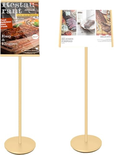 KEBMCHN A3 Aufsteller Plakatständer, Schwerlast Präsentationsständer, Gold | Informationsständer, Menü Ständer, Kundenstopper Werbeständer, Schildhalter Flipchart Ständer