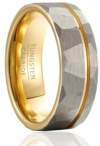 SOXEMAN Anillo de carburo de tungsteno para hombre, estilo retro, martillado, ancho de 8 mm, simple, romántico, boda, compromiso, pareja, accesorios de mano