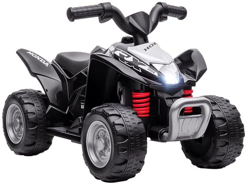AIYAPLAY Electric Car for Kids, Honda Licensed Kids Electric Quad Bike, 6V Ride on Car ATV Toy with LED Light, Horn, for 1.5-3 Years, Black