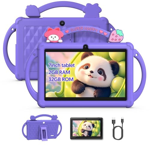 BAKEN 7 Inch Kids Tablet, Android 13, Quad Core Processor, 4GB RAM, 32GB ROM, 1TB TF, 3500mAh Battery, WiFi, Bluetooth, Type-C, Blue