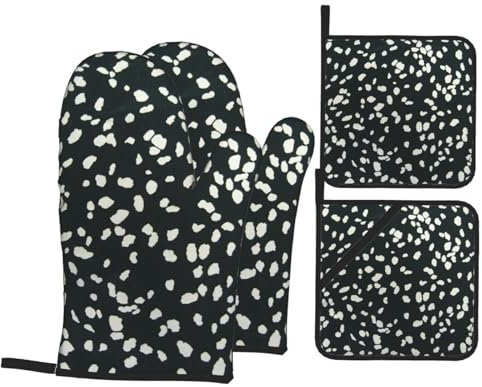 CHUNMINW Set di 4 guanti da forno e presine con stampa leopardata in bianco e nero e guanti da cucina, resistenti al calore, 17,8 x 27,9 cm