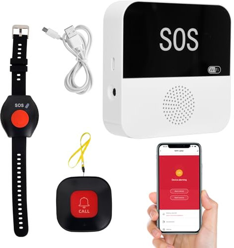 Umelee Notrufknopf für Senioren, Senioren Notruf, SOS Notfallknopf + Notrufarmband + Empfänger, Smart WiFi Hausnotruf für Ältere Menschen, Behinderte, Patienten, Kinder