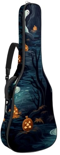 Gitarrentasche für Akustikgitarre mit zwei Taschen, Halloween-Druck, 78 wasserabweisend, doppelt verstellbarer Schultergurt, Gitarrenkoffer, Halloween-Kunstdruck, 42.9x16.9x4.7 in, Stilvoll