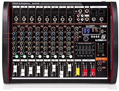 YQVEOT Audio Mixer, DJ Controller Sound Mixer, 8 Channel Digital Mixer Mixing Console USB Computer Power Live Broadcast Recording DJ Equipment Professional, Ideal for Home Party and Karaoke