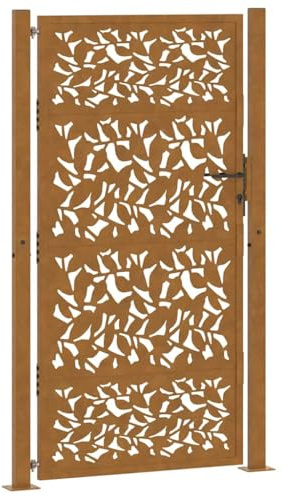 vidaXL Cancello da Giardino 100x175 cm Acciaio Corten Design a Foglia, cancello di Recinzione, cancello Esterno, cancello del Metallo