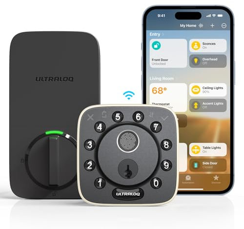ULTRALOQ - Fingerprint Smart Lock, Works with Apple HomeKit, Built-in WiFi Entry Door Lock, Voice Control with Siri, Alexa, Google, Smart WiFi Deadbolt,
