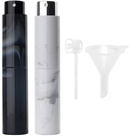 Times Mark 2PCS 10ml Travel Perfume Atomizer, Refillable Mini Perfume Bottle Liquids Spray Portable, Leak-Proof Containers, Upgraded Refill Pump for Outdoor Travelling, Black & White