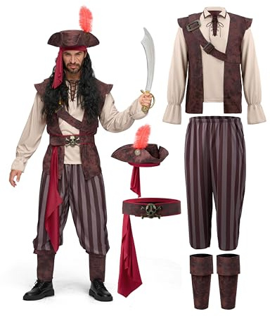 Spooktacular CreationsCostume da pirata caraibico color cachi da uomo per adulti, per Halloween, cosplay e feste (taglia grande)