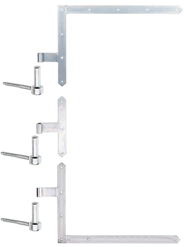 siwitec 400 x 600 mm Tor-Winkelband-Set oben und unten mit 300 mm Mittelband und individuell einschraubbaren Kloben, Ø 16 mm, Ladenband mit Kloben, Türband, Torband, Winkelscharnier