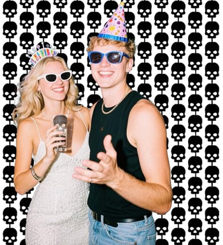 Vsosfiza 2X Gothic-Dekovorhang (1x2m) - Schwarze Totenkopf-Girlanden für Halloween, Hochzeit & Gothic-Partys