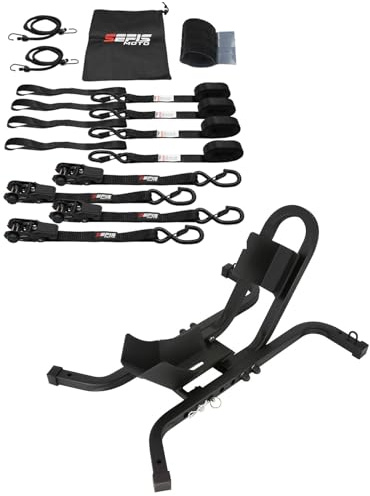 SEFIS C18 - Cavalletto anteriore per moto, per pneumatici anteriori da 12 a 21, montaggio a pavimento, morsetto ruota, moto (C18 + set 25 cinghie)