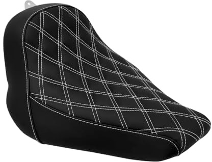 Motorcycle Solo Seat Low Profile Leather Diamond Stitch Cushion Compatible With Softail Fat Boy Breakout FLSTF FXBRS Models 2018 2023(Solo Seat A)