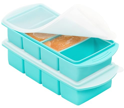 Zoruam Soup Freezer Container, 2 Packs Silicone Freezer Mould with Lid, Large Ice Cube Tray, 4-Compartment Meal Prep Food Soup Storage Containers, Blue (4-Compartment - 2Pcs)