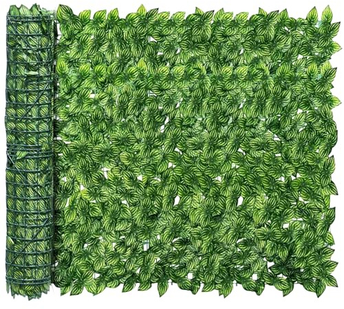 Recinzione di edera artificiale, 304,8 x 152,4 cm, siepe finta decorazione da parete per patio, balcone, giardino, design realistico con foglie di anguria per una maggiore privacy e fascino estetico