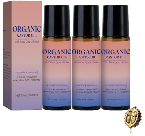 50ml Natürliches Rießkörper Essenz Öl, Roller Ball Rizinus öl, Reines Rizinusöl Organic für Haut und Körperpflege Massageöl Öl, Faltenreduzierendes Und Straffendes Für Augen, Falten, Tränensäcke (3)