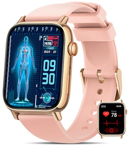 DEKELIFE Smartwatch Herren Damen mit EKG/HRV/ 1.83 Fitness Gesundheitsuhr mit 24h Herzfrequenz/Blutdruck/SPO2/Schlaf/SOS-Notruf, 145+ Sportmodi Fitnessuhr Schrittzähler iOS Android Rosa