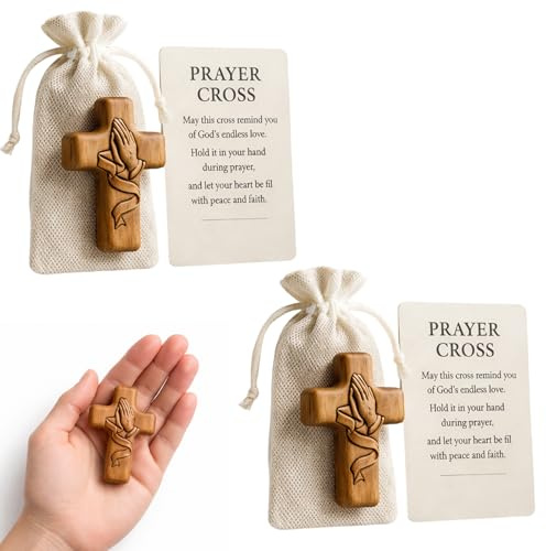 YREYBN Wooden Cross and Prayer Cards, 2 Sets of Cross Wall Decor, With Inspirational Card & Drawstring Bag, Religious Gifts, Christian Cross for Home, Crosses for Prayer and Meditation