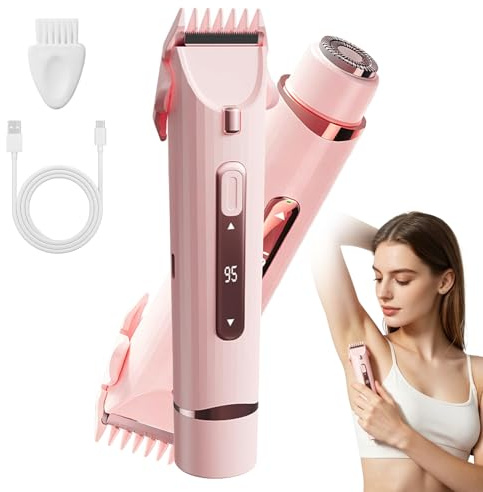 Elektrischer Damenrasierer 2-in-1, Rosa | Intimrasierer, Bikini Trimmer & Gesichtshaarentferner, Für Beine, Achseln, Körper, USB Wiederaufladbar