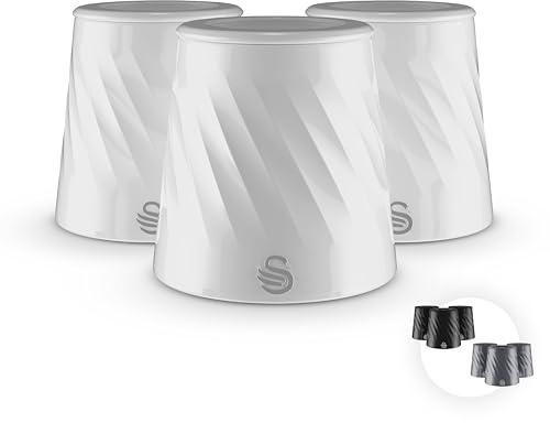 Swan Windsor Set of 3 1.3L Storage Canisters, White | Tea, coffee and sugar storage, viewing lids, durable iron body, wipe-clean, scuff-resistant