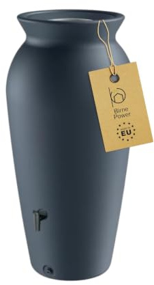 BirnePower Velcan Récupérateur d'eau de Pluie 230L Anthracite - Réservoir d'eau Forme Amphore Antique avec Filtre, Ø 59 cm, pour Jardin et Terrasse