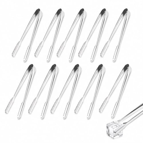10 Pack 6 Inch Stainless Steel Ice Tongs, Mini Serving Tongs for Appetizers, Sugar, Sweets, Small Food Tongs for Kitchen, Bar, Wedding, Party & Buffet, Dishwasher Safe