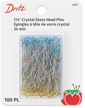 Dritz Quilting 3417 Crystal Glass Head Pins, 1-3/8-Inch (100-Count), Blue and Yellow