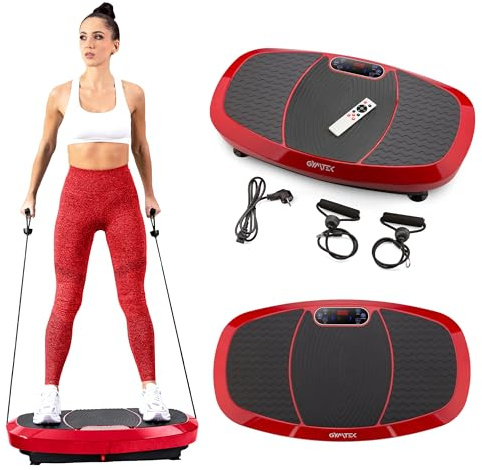 Plateforme Vibrante 3D Intense Gymtek - Machine Sport Maison pour Maigrir du Ventre, Appareil Fitness Platform 3D, 5 Programmes, 2 Moteurs 200W (Rouge)