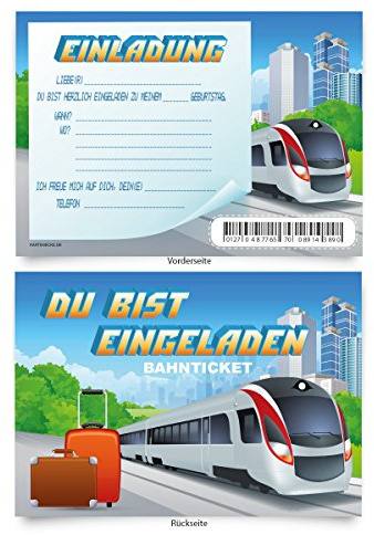 Geburtstagskarten (8 Stück) Bahnticket zum Einladen Einladungskarten Karten