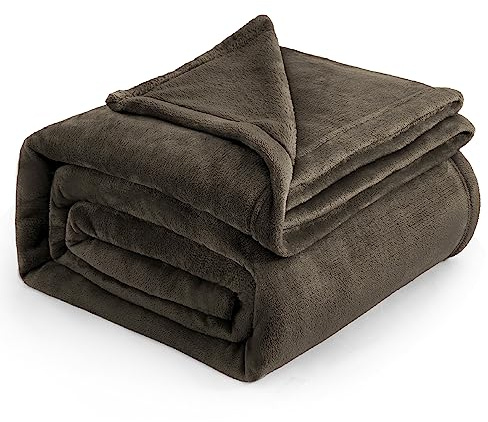 Bedsure Fleecefilt queen size – mångsidig filt för säng fluffig mjuk stor filt, brun, 220 x 240 cm