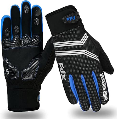 FDX Thermo Fahrradhandschuhe Herren Damen Winter mit Gelpolsterung Wasserdicht Winddicht Warm Atmungsaktiv Anti-Slip Touchscreen Funktion Ideal Radfahren Pendeln Lauftraining