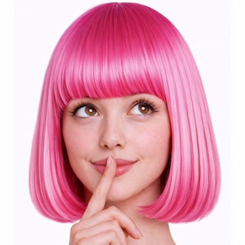 Hatstar Bob Perücke Pink, Charleston-Perücke für Damen und Herren, Kostüm Accessoire für Karneval, Fasching und Halloween, 100% Polyester