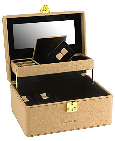 Friedrich23 Schmuckkoffer –Schmuckkasten Ascot Feinsynthetik – abschließbar - 4 Uhrenkissen und Spiegel