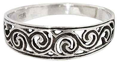 Windalf Zarter Kelten Silberring NEWGRANGE 6 mm Celtic Spirale Glücksring Bohemia Elfenschmuck Midi-Ring 925 Sterlingsilber
