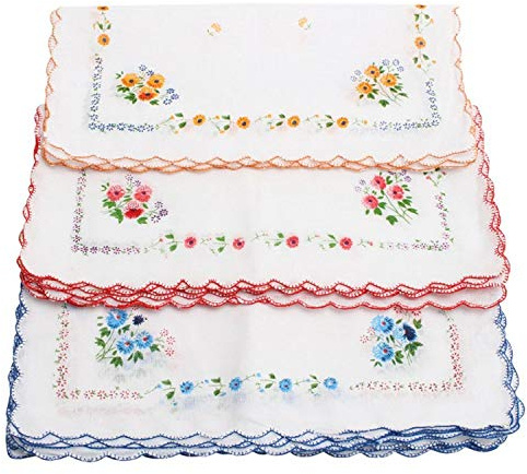 Fliyeong Damen Taschentücher aus weicher Baumwolle, quadratisch, Blumenmuster, stilvoll und praktisch, 12 Stück