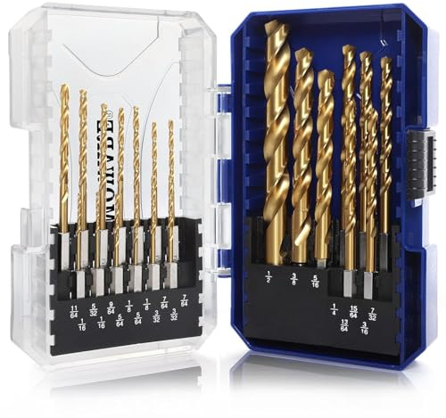 COMOWARE 21 Pcs Titanium Hex Shank Impact Drill Bit Set, HSS Quick Change for Wood, Plastic, Aluminum, Metal, 1/16-1/2