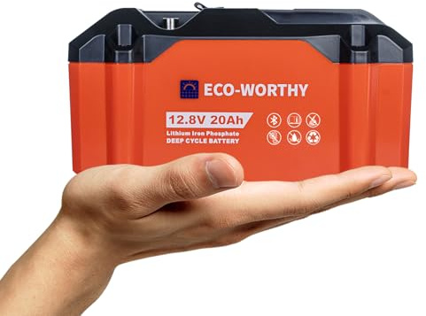 ECO-WORTHY Portable 12V Lithium Battery, 12.8V 20Ah Lithium Iron Phosphate DEEP CYCLE BATTERY, Built-in BMS, 4000+ Cycles, Perfect for Outdoor Camping Fishing RV Marine Trolling Motor Fishfinder