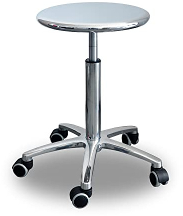 IDEALSEDIE SGABELLO GIREVOLE IN ACCIAIO CROMATO, BASE IN ALLUMINIO, SEDUTA IN ACCIAIO, ALZATA A GAS 50/67CM, RUOTE PER PAVIMENTI DELICATI
