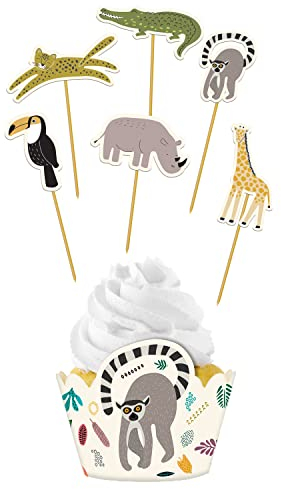 Folat Set de décoration pour cupcakes Zoo Party-12 pièces, 68305, Multicolore