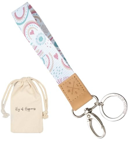 Things of Happiness Schlüsselband kurz mit Schlüsselring & Karabiner für Frau & Mann | Edler Schlüsselanhänger | Kleines Geschenk Geburtstag, Valentinstag | kurzes Lanyard