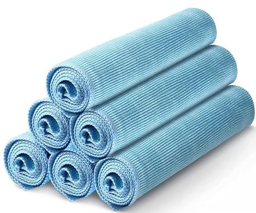 HIDMD Paños de microfibra extra grandes para pulir vidrio, paño de limpieza de microfibra sin rayas, sin pelusas, toalla de bar, azul, 40 cm x 40 cm, paquete de 6